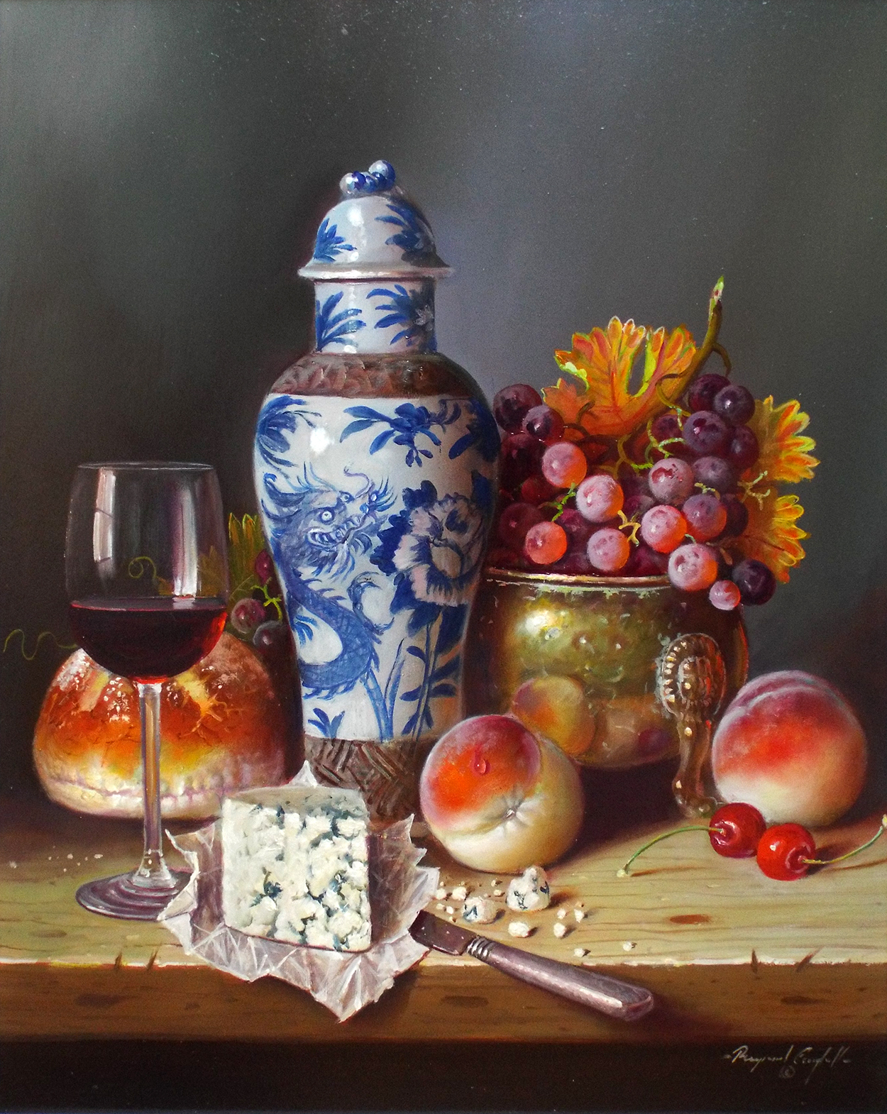 Still Life Glass of Wine & Fruit Baron Fine Art
