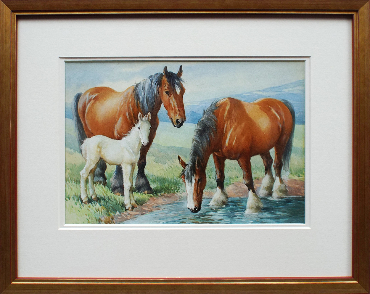 Albert Ernest Kennedy Horses drinking from a stream framed