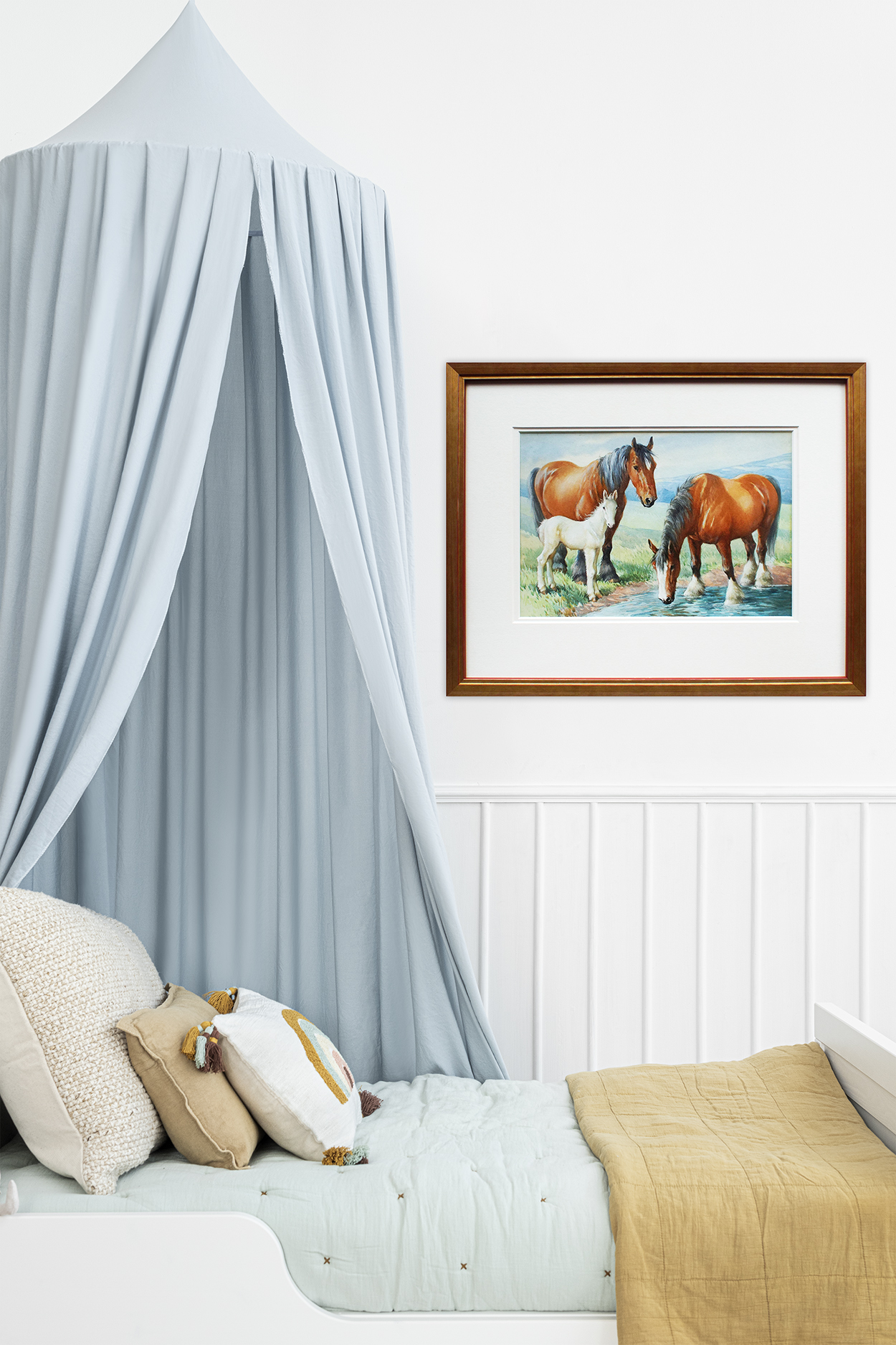 Picture frame mockup png in a kids room