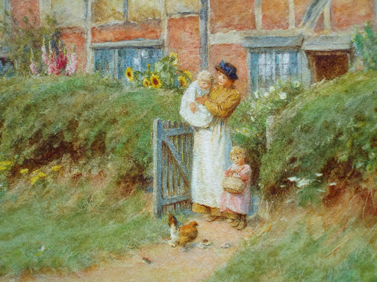Helen Allingham Old Cottages, Horsham close up