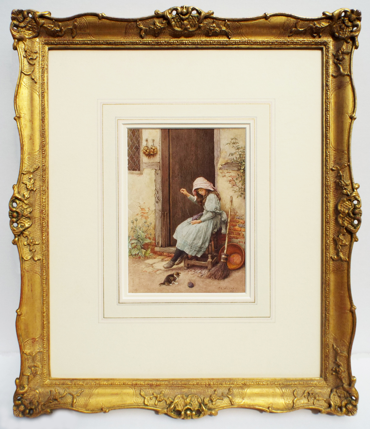 Charles Edward Wilson Girl & Kitten- Framed