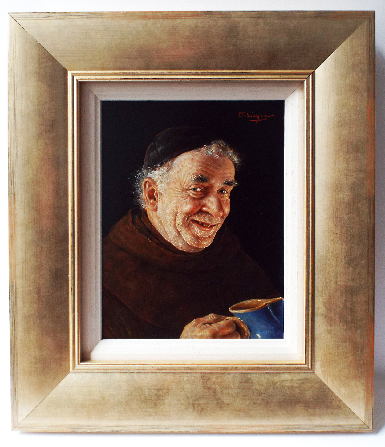 Otto Eichigner Elderly Monk With A Jug Of Ale- Framed