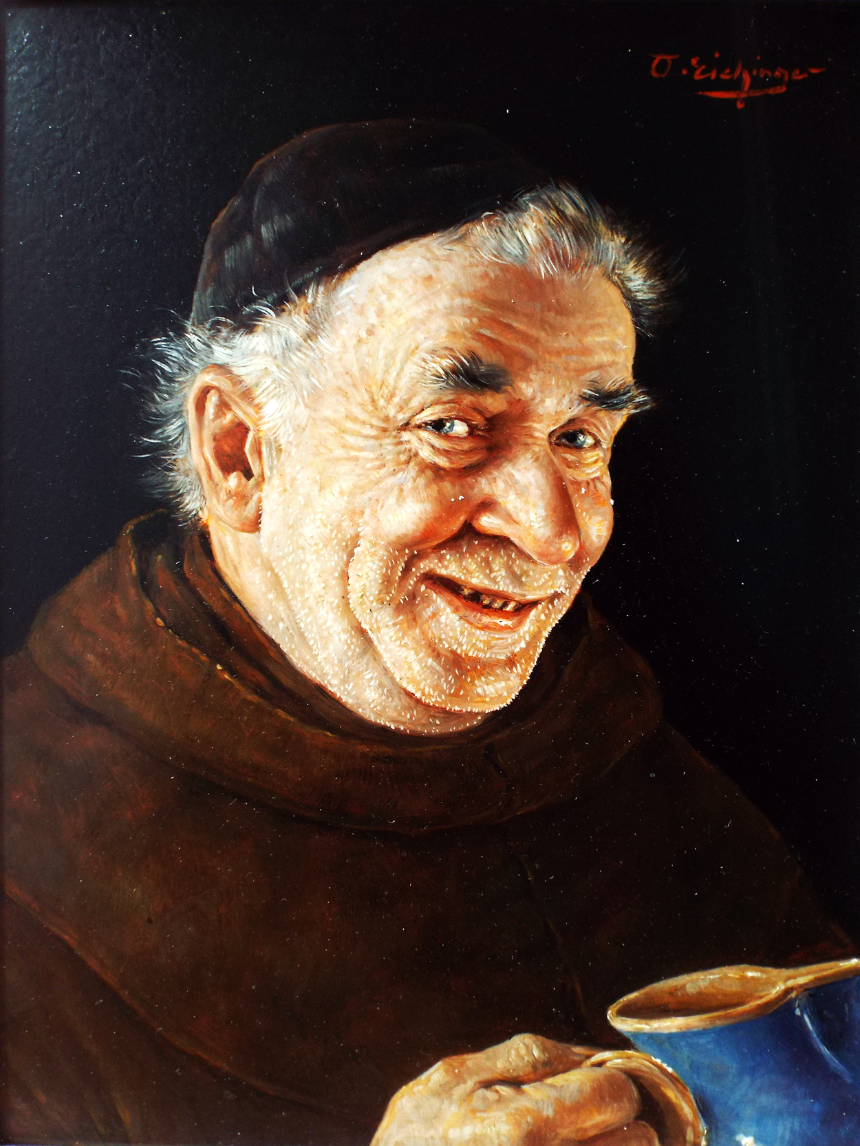 Otto Eichigner Elderly Monk With A Jug Of Ale- Unframed