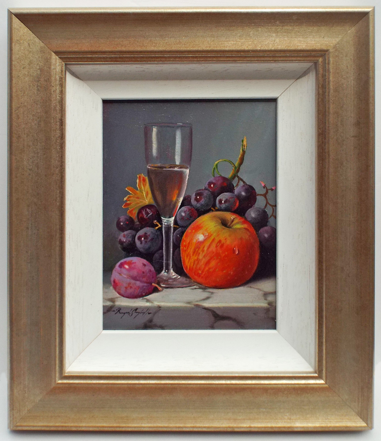 Raymond Campbell Champagne Glass and Grapes- Framed