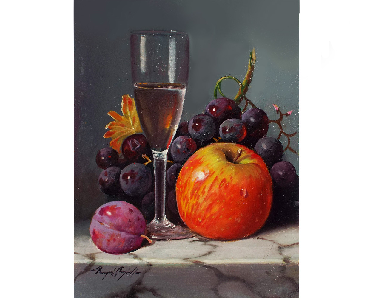 Raymond Campbell Champagne Glass and Grapes- Product Image