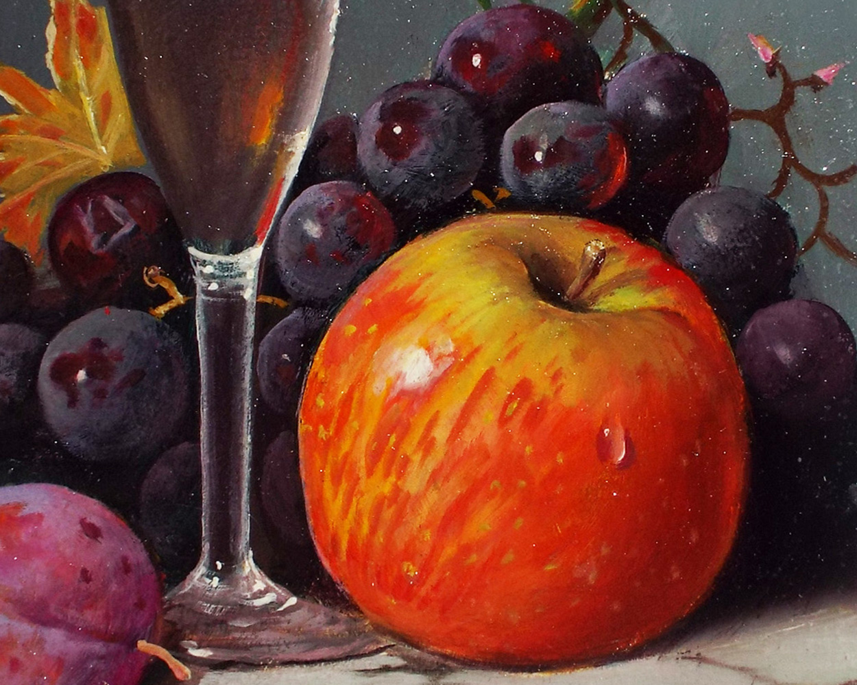 Raymond Campbell Champagne Glass and Grapes- details