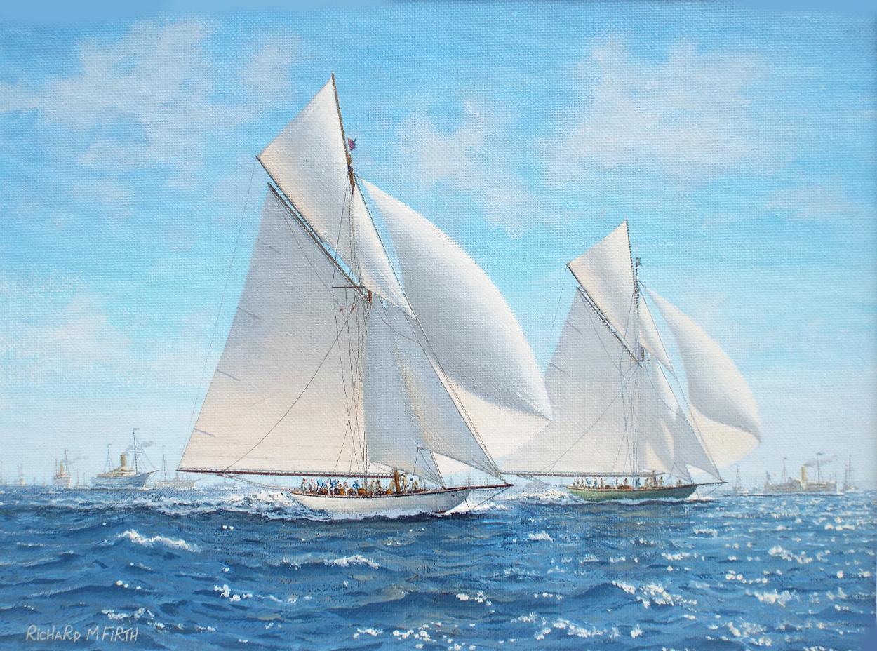 Richard Firth Columbia and Shamrock racing off Rhode Island- Unframed