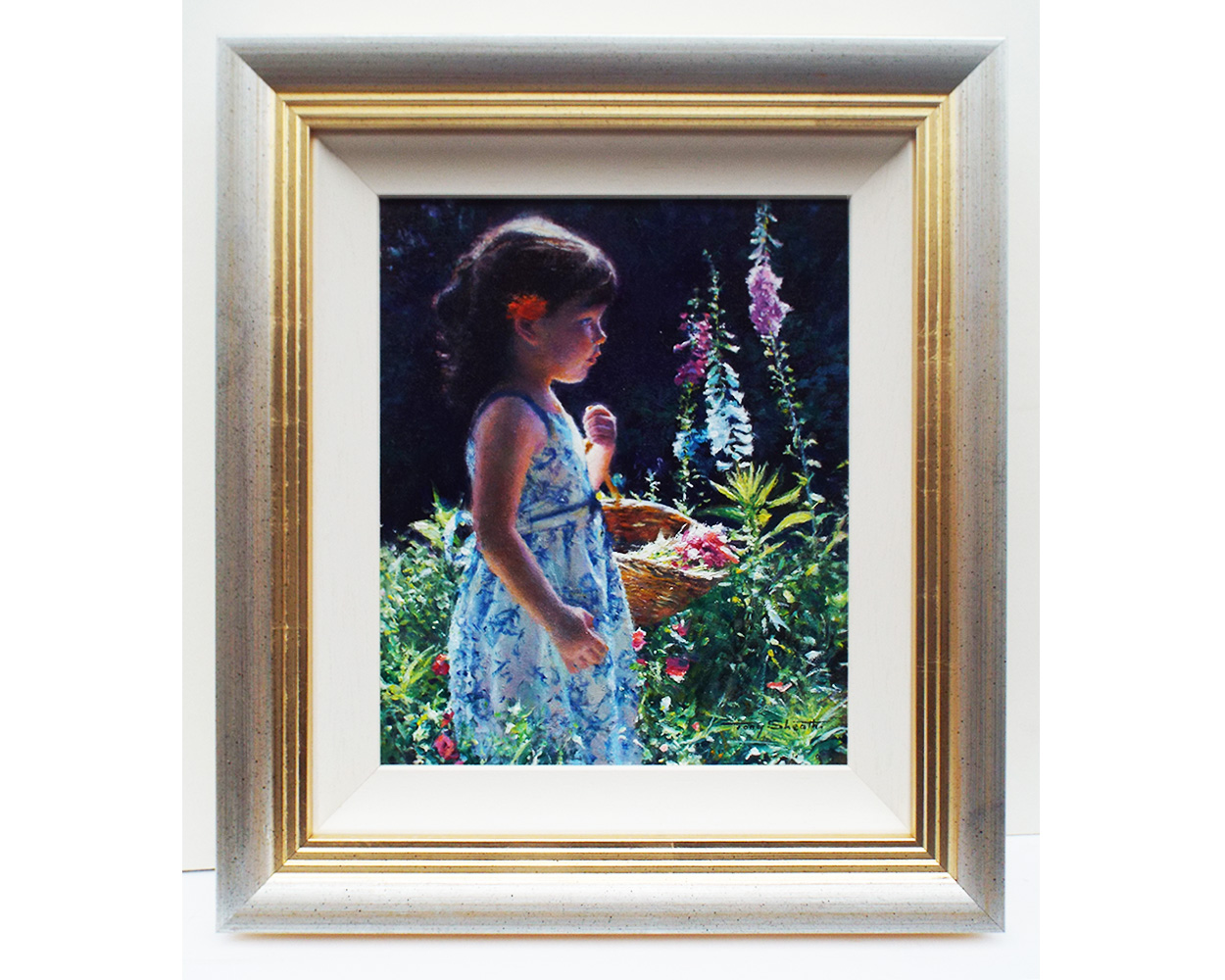 Tony Sheath, Garden Girl Collecting Flowers - Framed