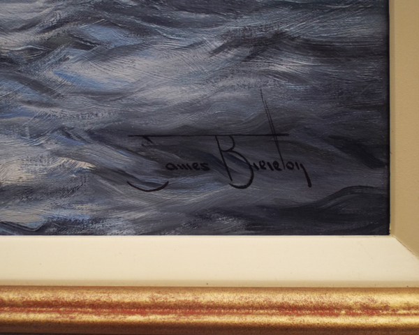James Ritty Signiture Pounding the moonlit waves (Off Wolf Rock) on the Solent – Baron Fine Art