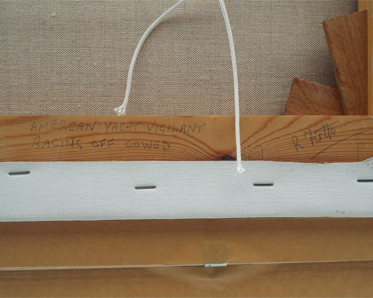 Richard Firth, American Yacht Vigilant Racing off Cowes - Frame Backside Signiture